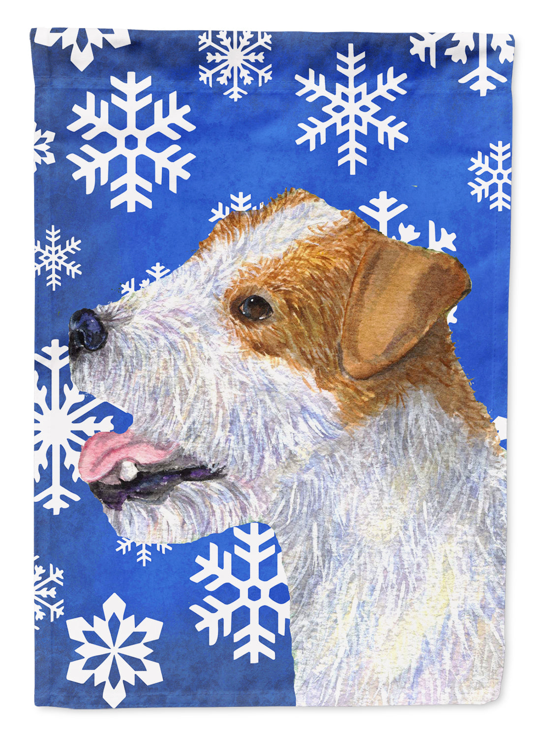 Jack Russell Terrier Winter Snowflakes Holiday Flag Garden Size.