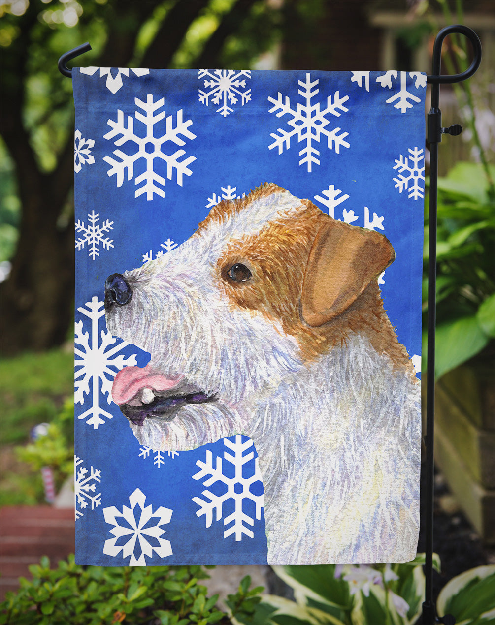 Jack Russell Terrier Winter Snowflakes Holiday Flag Garden Size.