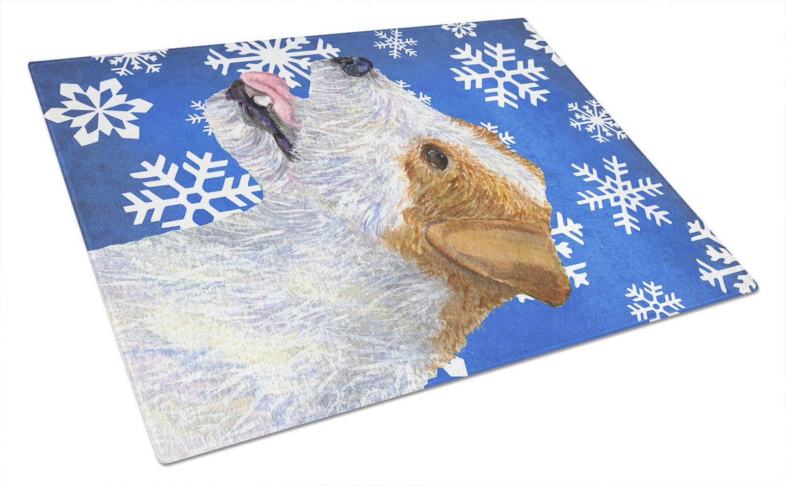 Jack Russell Terrier Winter Snowflakes Holiday Glass Cutting Board Large by Caroline's Treasures