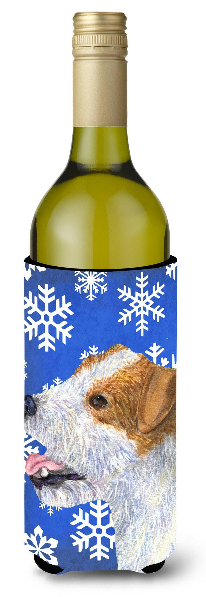 Jack Russell Terrier Winter Snowflakes Holiday Wine Bottle Beverage Insulator Beverage Insulator Hugger by Caroline&#39;s Treasures