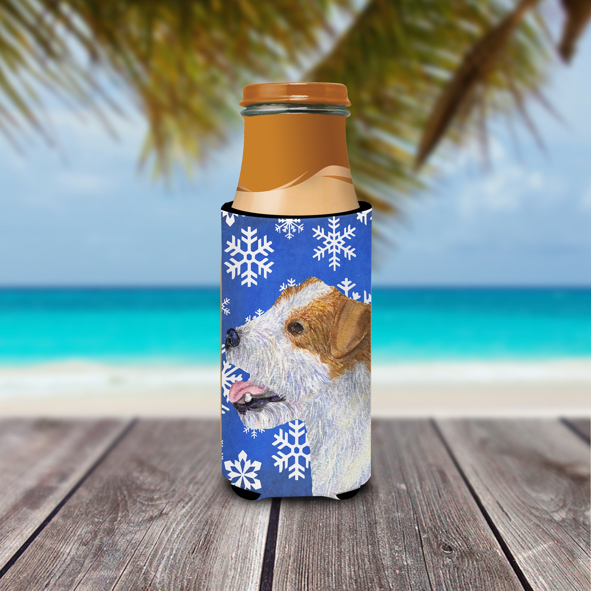 Jack Russell Terrier Winter Snowflakes Holiday Ultra Beverage Insulators for slim cans SS4642MUK
