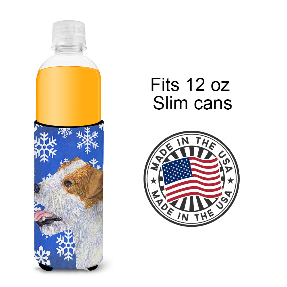 Jack Russell Terrier Winter Snowflakes Holiday Ultra Beverage Insulators for slim cans SS4642MUK.