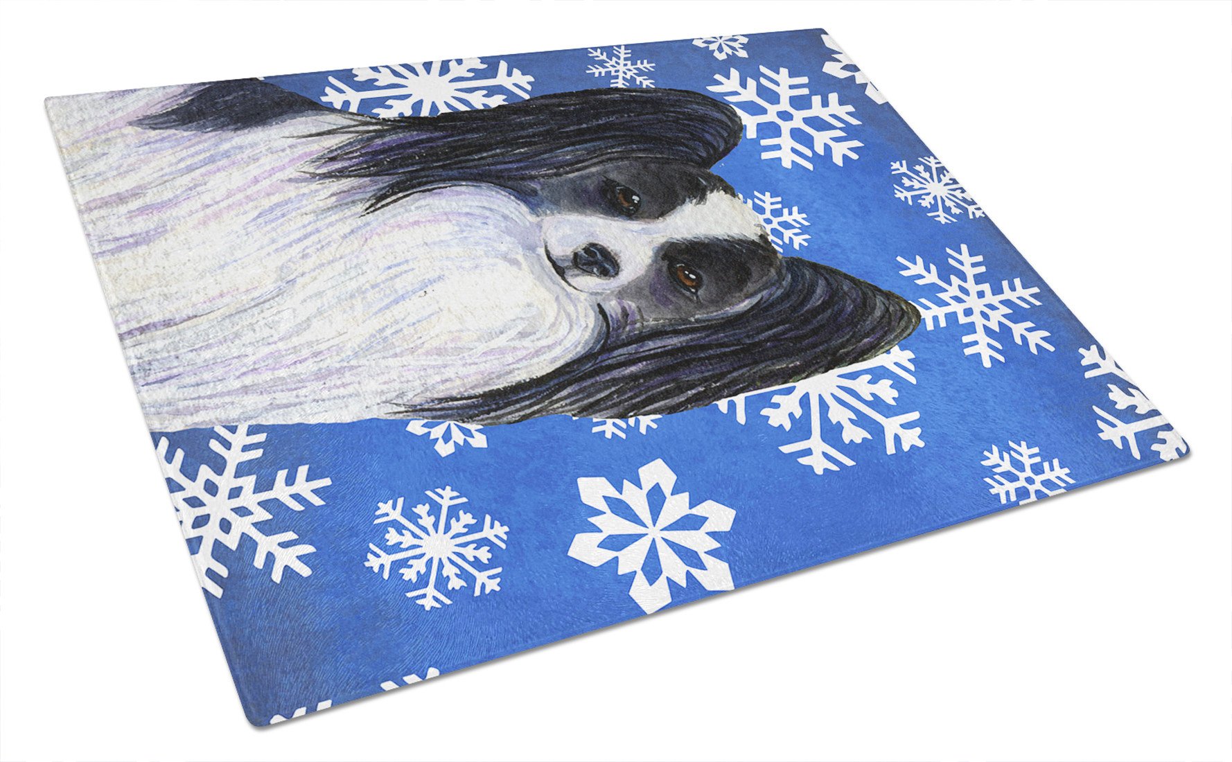 Papillon Winter Snowflakes Holiday Glass Cutting Board Large by Caroline's Treasures