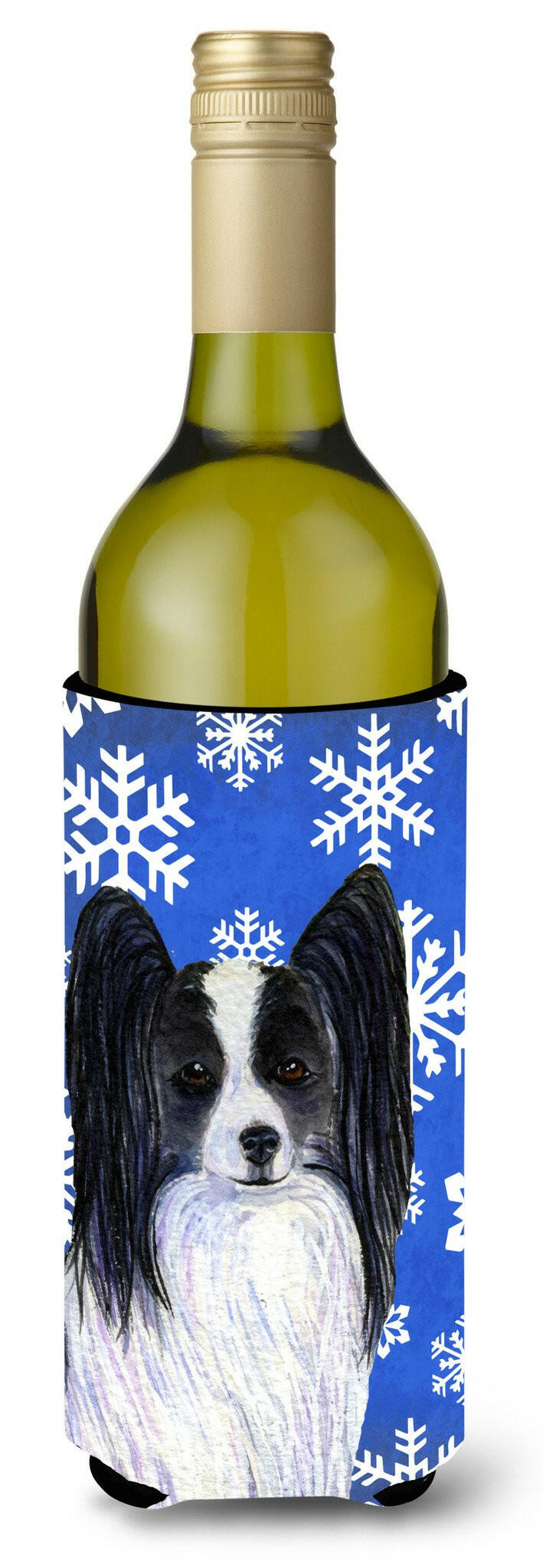 Papillon Winter Snowflakes Holiday Wine Bottle Beverage Insulator Beverage Insulator Hugger SS4643LITERK by Caroline&#39;s Treasures