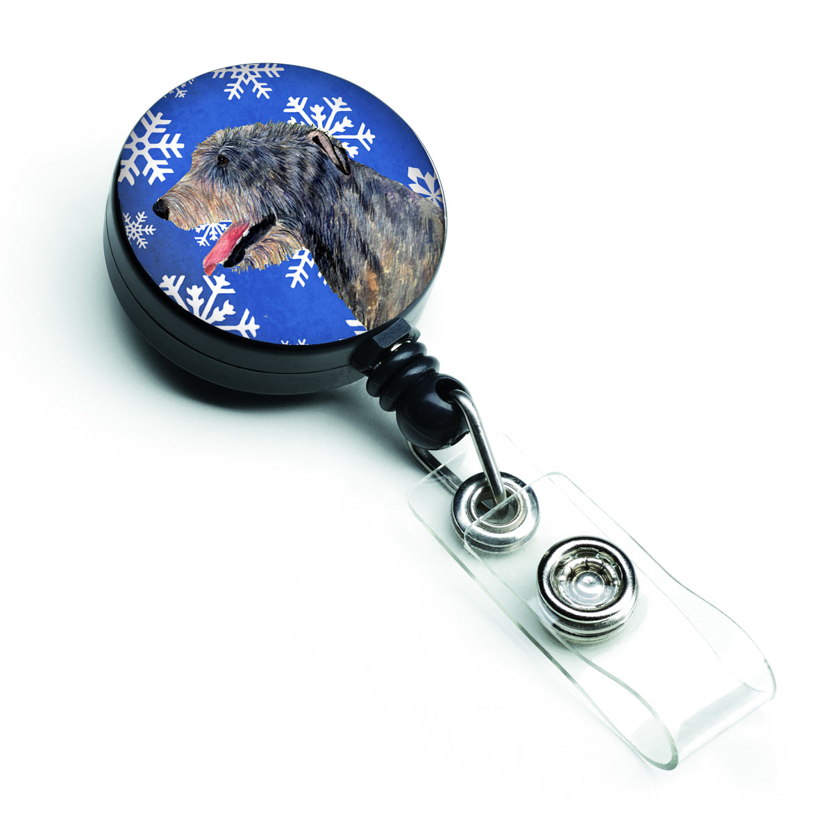 Irish Wolfhound Winter Snowflakes Holiday Retractable Badge Reel SS4644BR