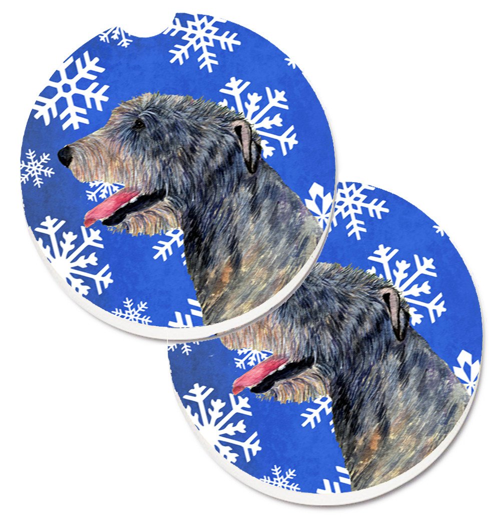 Irish Wolfhound Winter Snowflakes Holiday Set of 2 Cup Holder Car Coasters SS4644CARC by Caroline&#39;s Treasures