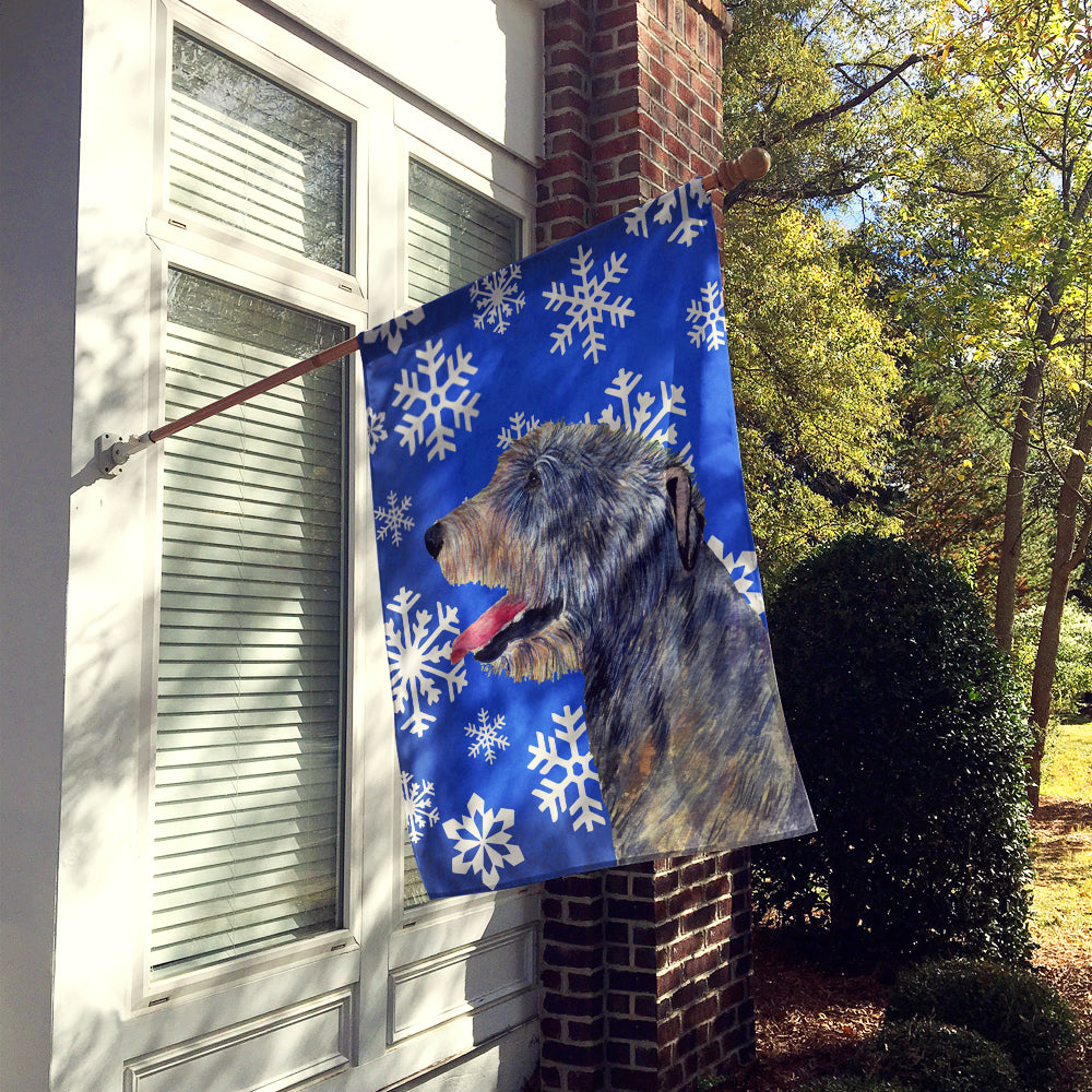 Irish Wolfhound Winter Snowflakes Holiday Flag Canvas House Size  the-store.com.