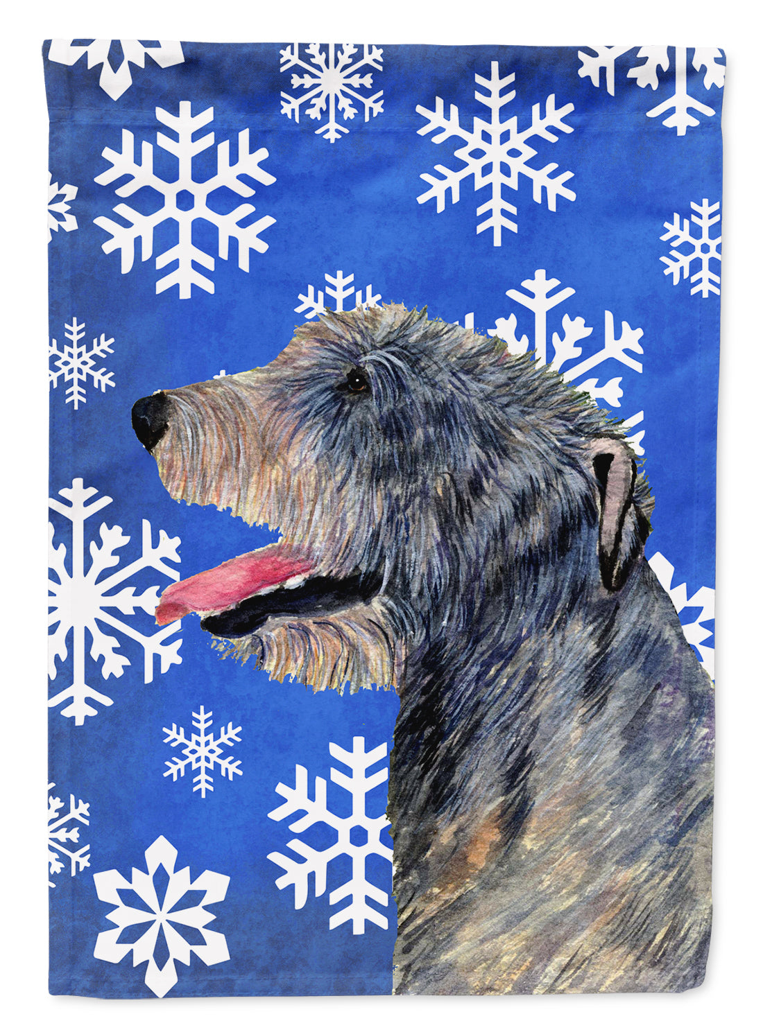 Irish Wolfhound Winter Snowflakes Holiday Flag Garden Size.