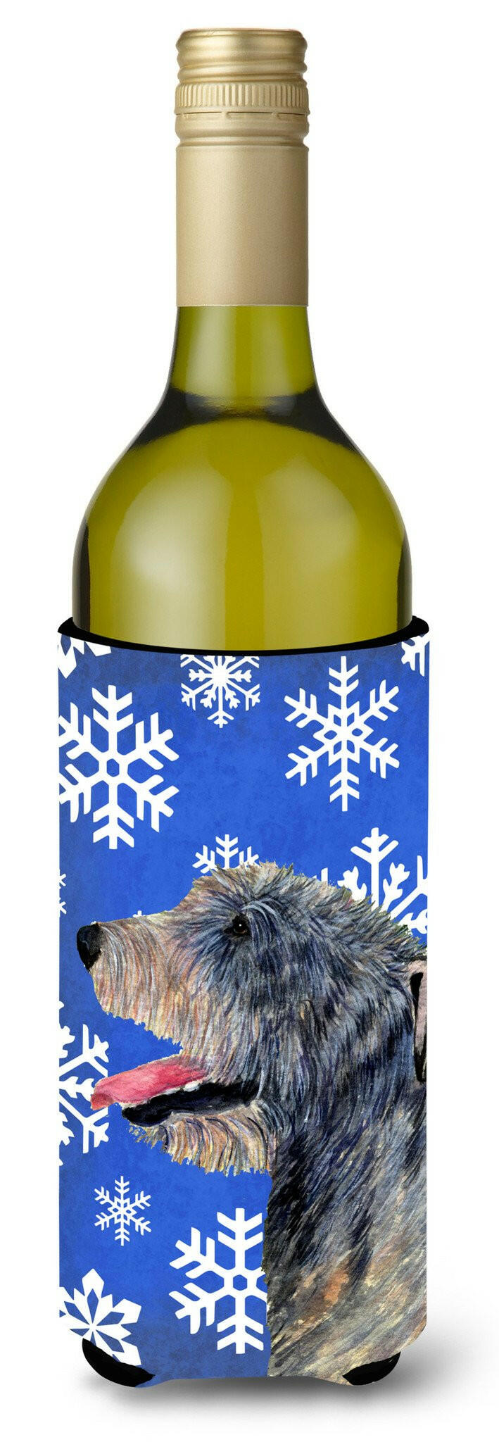 Irish Wolfhound Winter Snowflakes Holiday Wine Bottle Beverage Insulator Beverage Insulator Hugger by Caroline&#39;s Treasures
