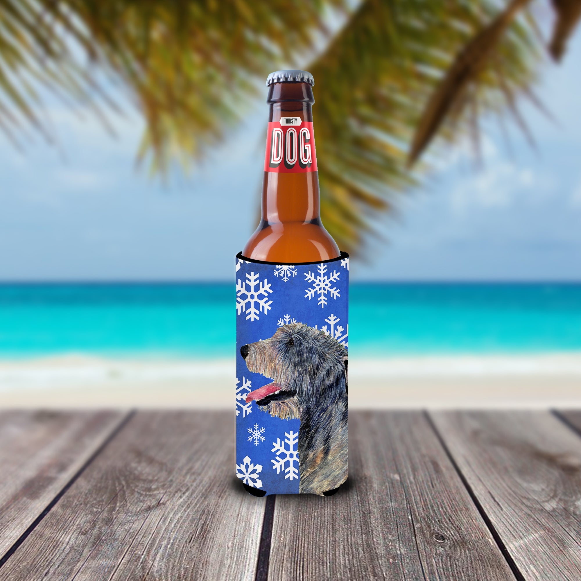 Irish Wolfhound Winter Snowflakes Holiday Ultra Beverage Insulators for slim cans SS4644MUK.