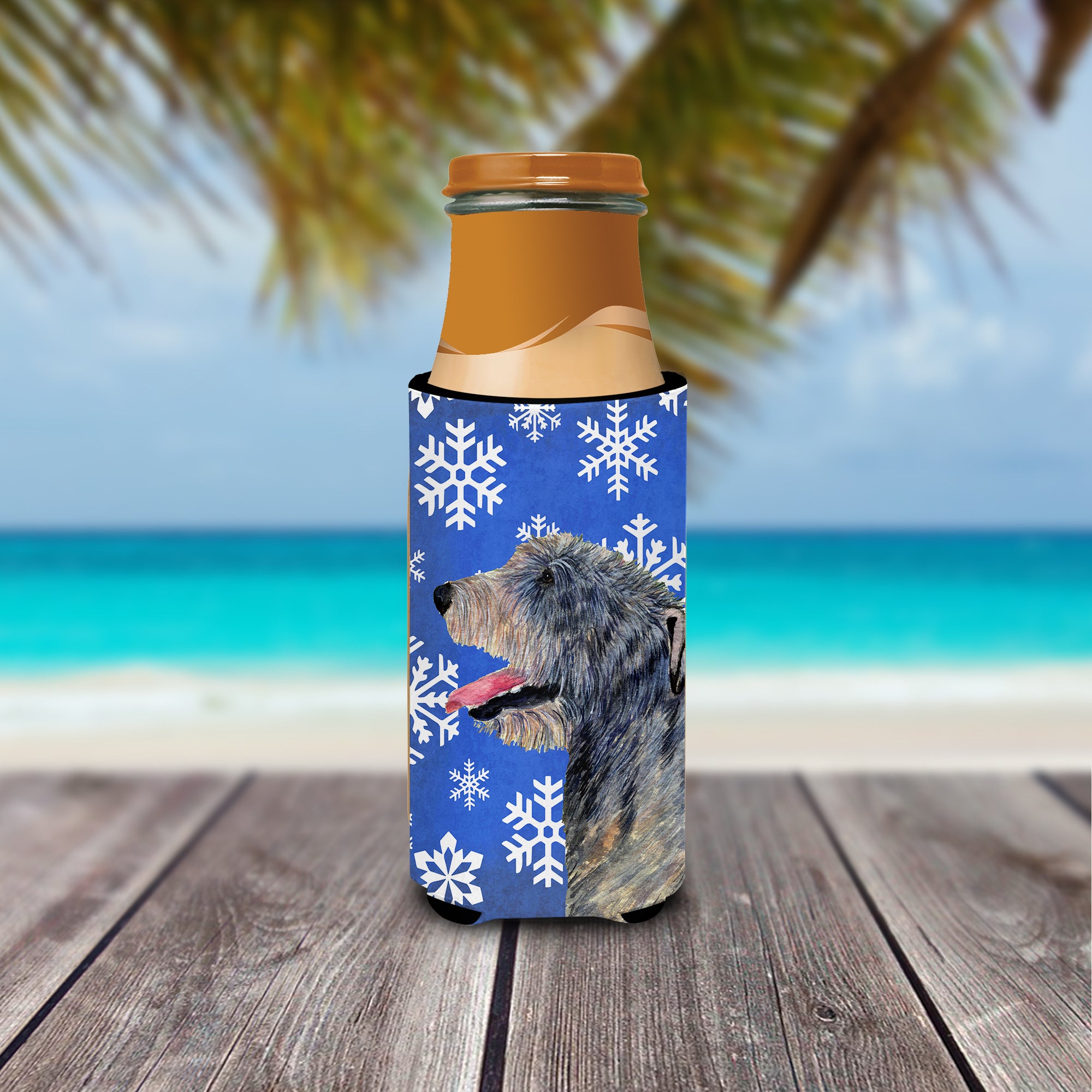Irish Wolfhound Winter Snowflakes Holiday Ultra Beverage Insulators for slim cans SS4644MUK.