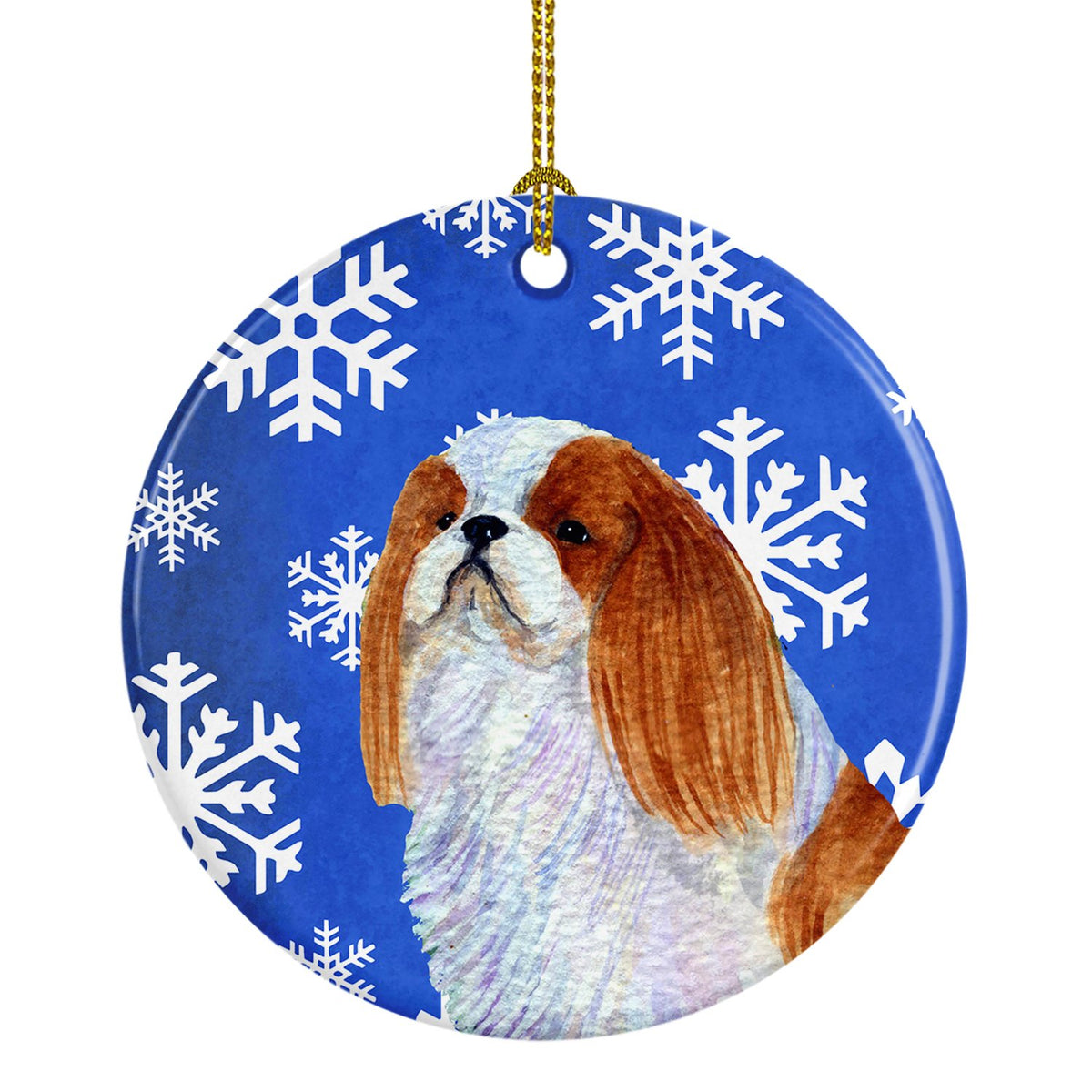 English Toy Spaniel Winter Snowflakes Holiday Christmas Ceramic Ornament SS4645 by Caroline&#39;s Treasures