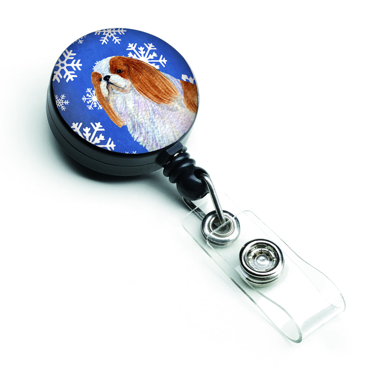 English Toy Spaniel Winter Snowflakes Holiday Retractable Badge Reel SS4645BR