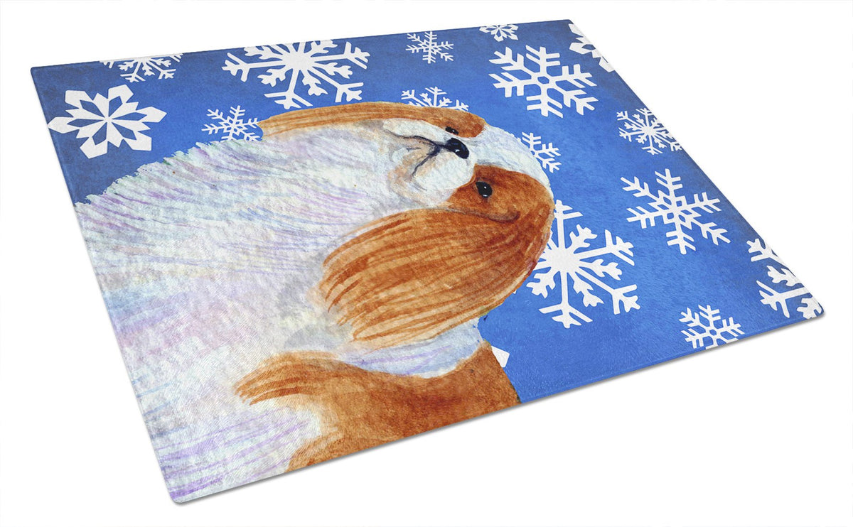 English Toy Spaniel Winter Snowflakes Holiday Glass Cutting Board Large by Caroline&#39;s Treasures
