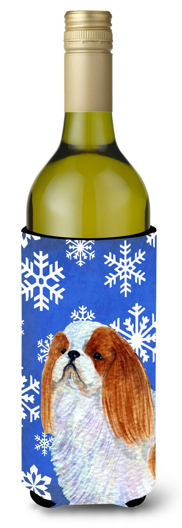 English Toy Spaniel Winter Snowflakes Holiday Wine Bottle Beverage Insulator Beverage Insulator Hugger by Caroline&#39;s Treasures