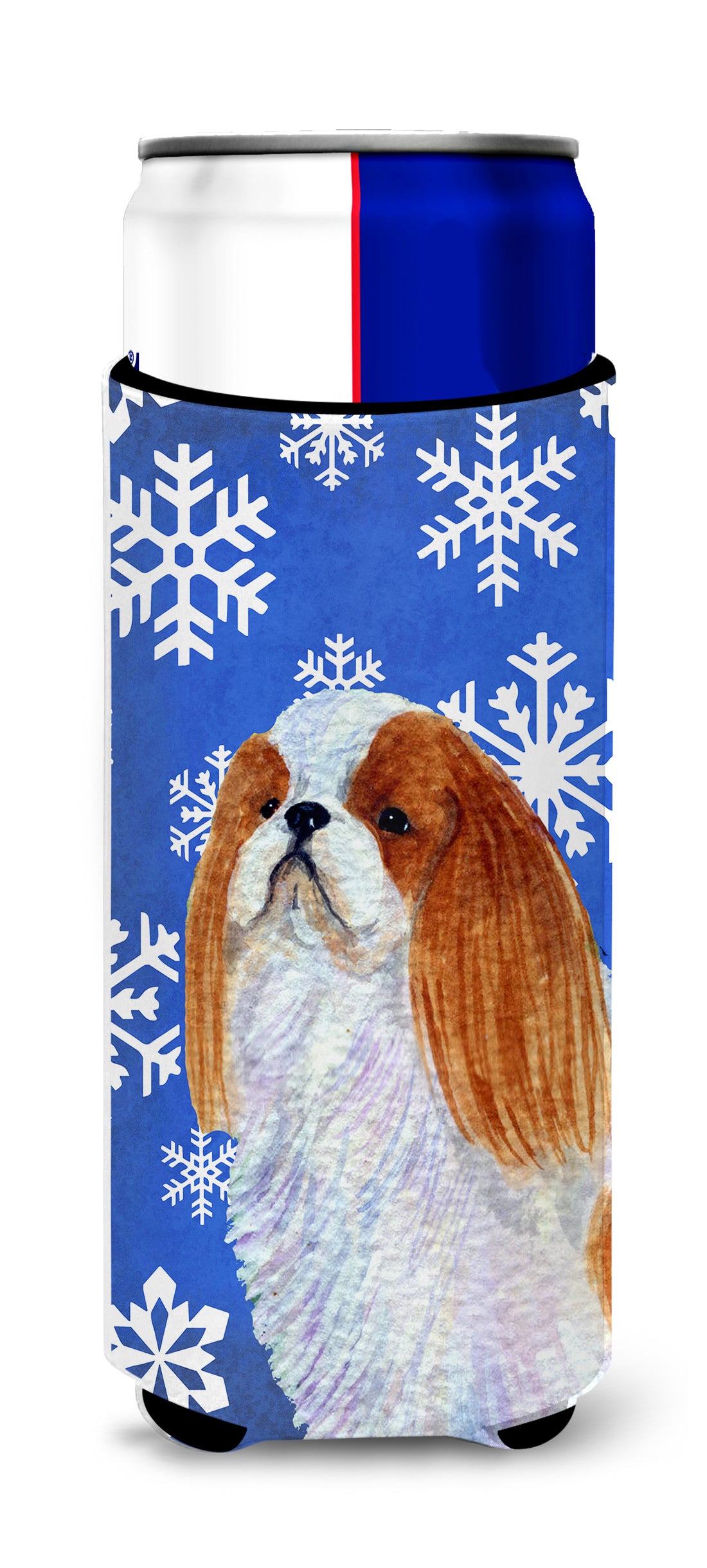 English Toy Spaniel Winter Snowflakes Holiday Ultra Beverage Insulators for slim cans SS4645MUK.