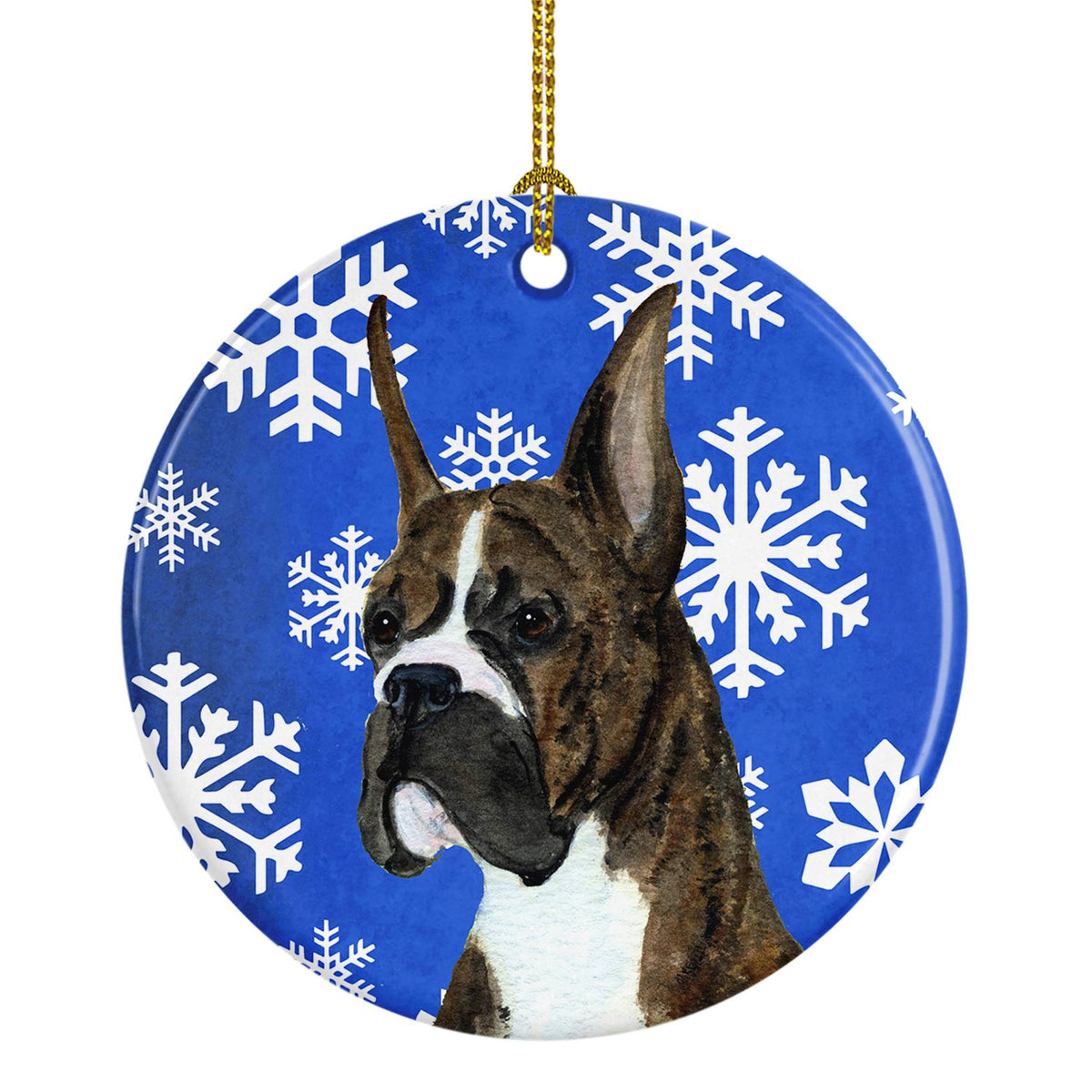 Boxer Winter Snowflakes Holiday Christmas Ceramic Ornament SS4646 by Caroline&#39;s Treasures