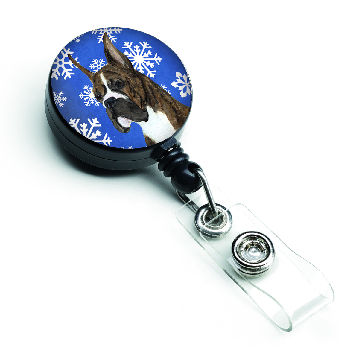 Boxer Winter Snowflakes Holiday Retractable Badge Reel SS4646BR