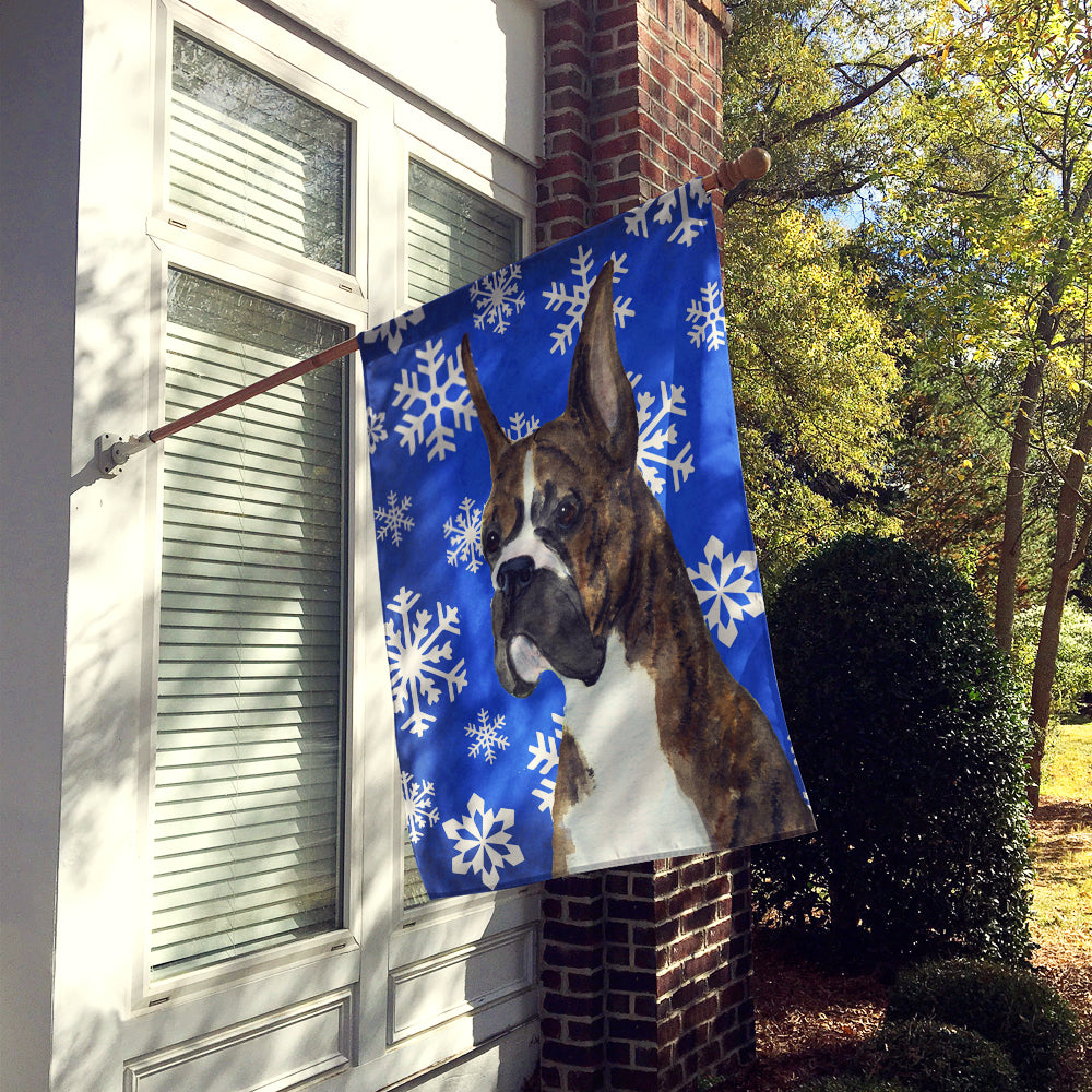 Boxer Winter Snowflakes Holiday Flag Canvas House Size  the-store.com.