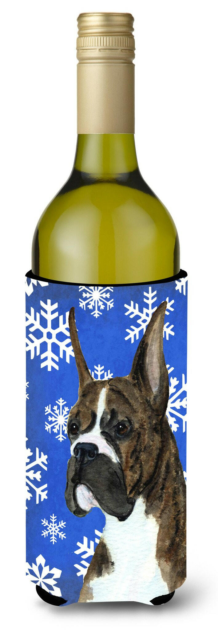 Boxer Winter Snowflakes Holiday Wine Bottle Beverage Insulator Beverage Insulator Hugger SS4646LITERK by Caroline's Treasures