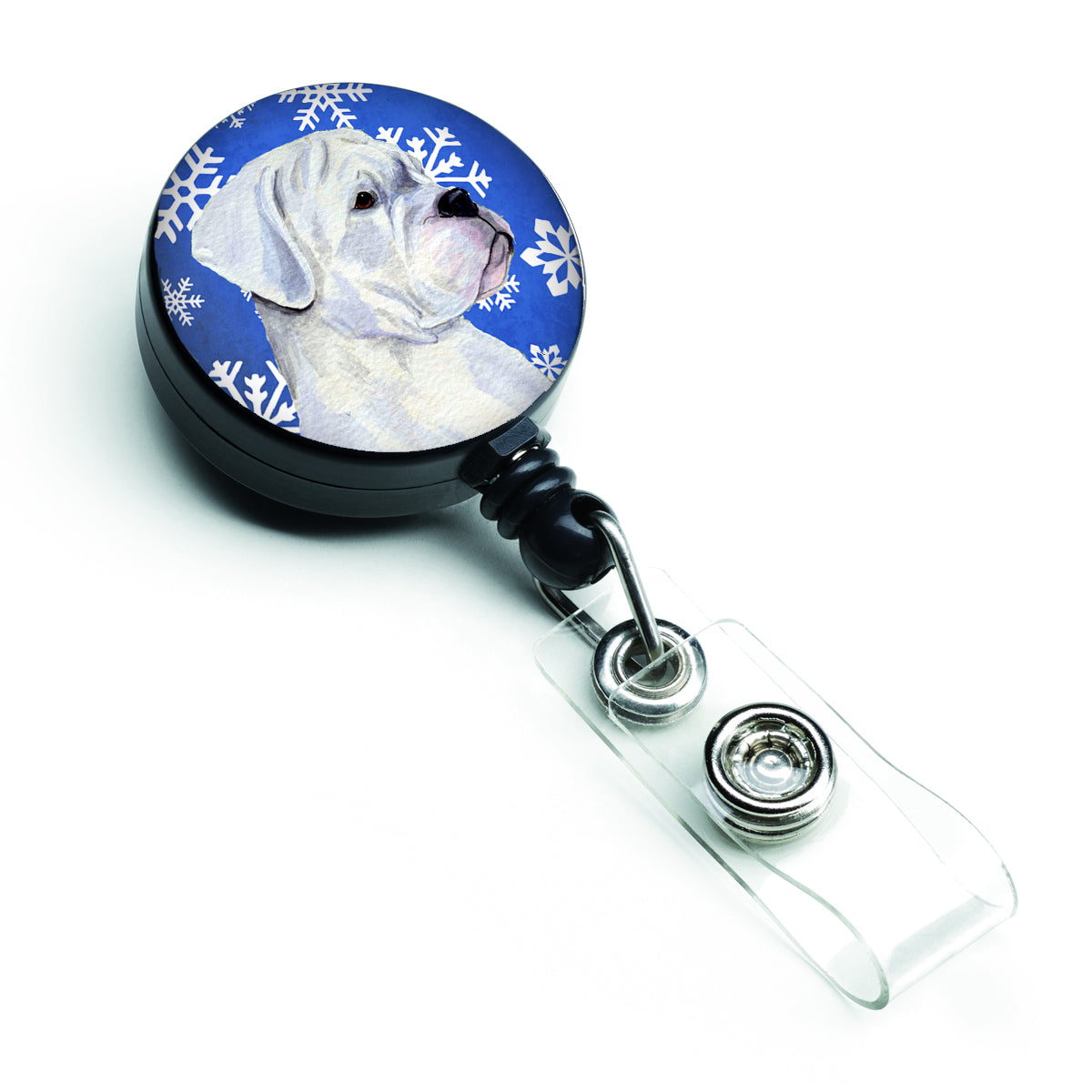 Boxer Winter Snowflakes Holiday Retractable Badge Reel SS4647BR