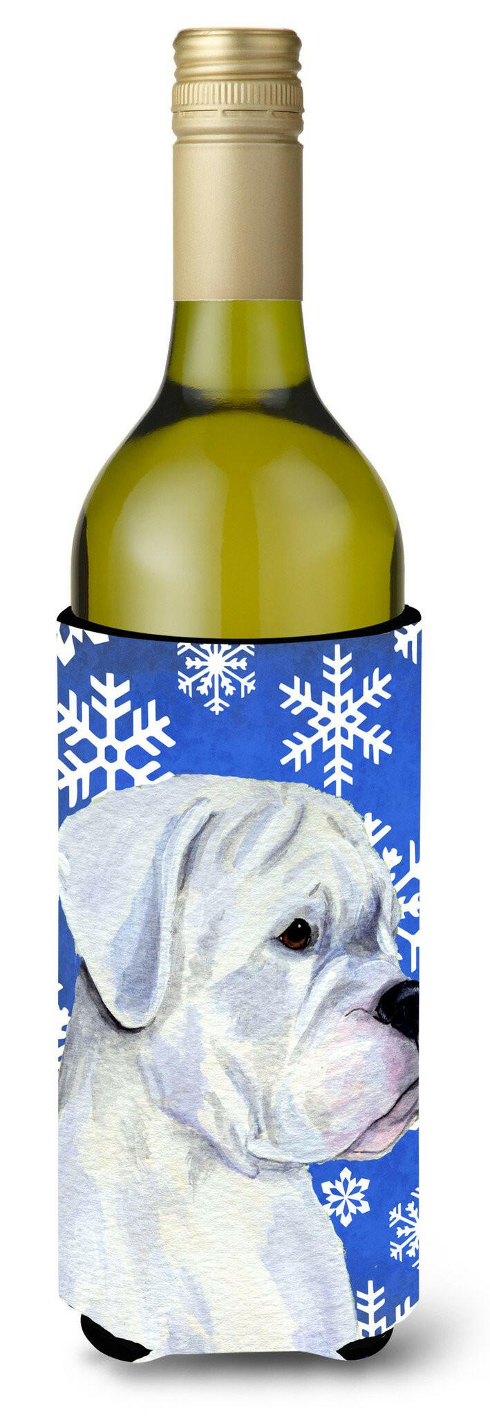 Boxer Winter Snowflakes Holiday Wine Bottle Beverage Insulator Beverage Insulator Hugger SS4647LITERK by Caroline&#39;s Treasures