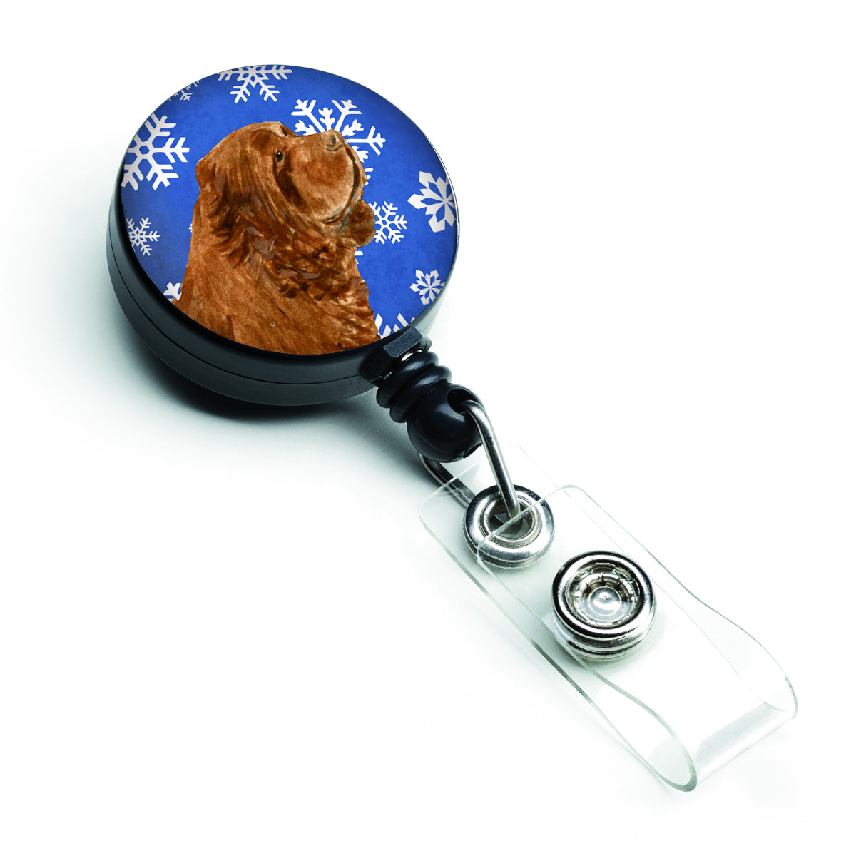 Sussex Spaniel Winter Snowflakes Holiday Retractable Badge Reel SS4648BR  the-store.com.