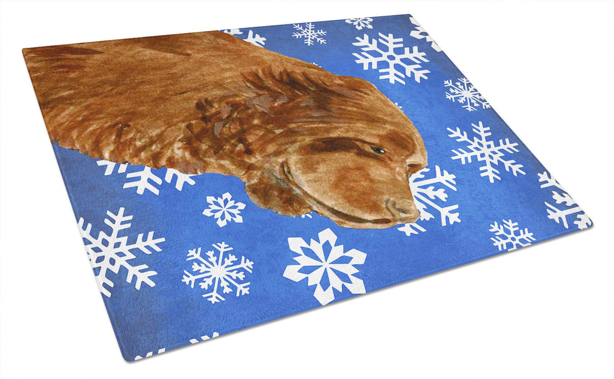 Sussex Spaniel Winter Snowflakes Holiday Glass Cutting Board Large by Caroline&#39;s Treasures