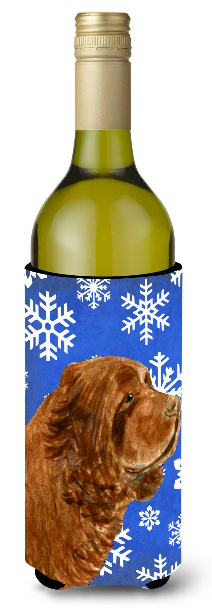 Sussex Spaniel Winter Snowflakes Holiday Wine Bottle Beverage Insulator Beverage Insulator Hugger by Caroline&#39;s Treasures