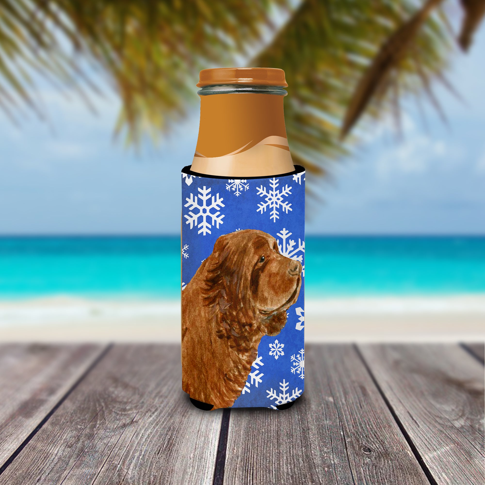Sussex Spaniel Winter Snowflakes Holiday Ultra Beverage Insulators for slim cans SS4648MUK.