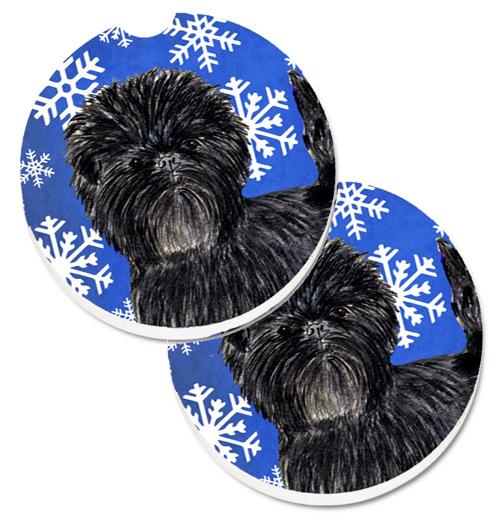 Affenpinscher Winter Snowflakes Holiday Set of 2 Cup Holder Car Coasters SS4649CARC by Caroline&#39;s Treasures