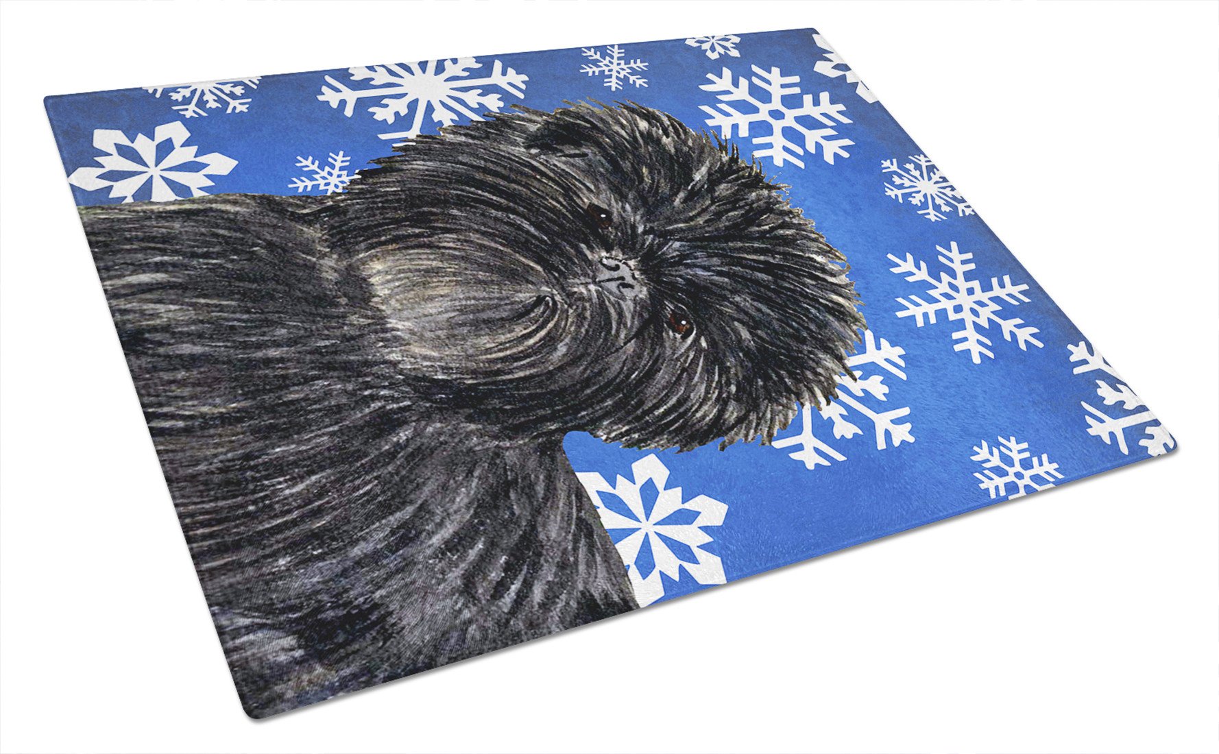 Affenpinscher Winter Snowflakes Holiday Glass Cutting Board Large by Caroline's Treasures