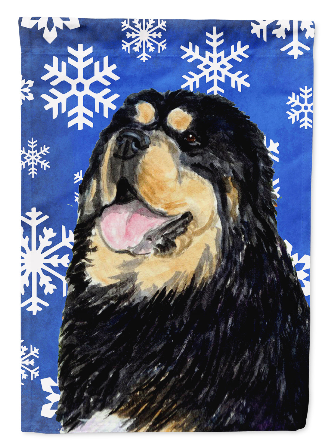 Tibetan Mastiff Winter Snowflakes Holiday Flag Canvas House Size  the-store.com.