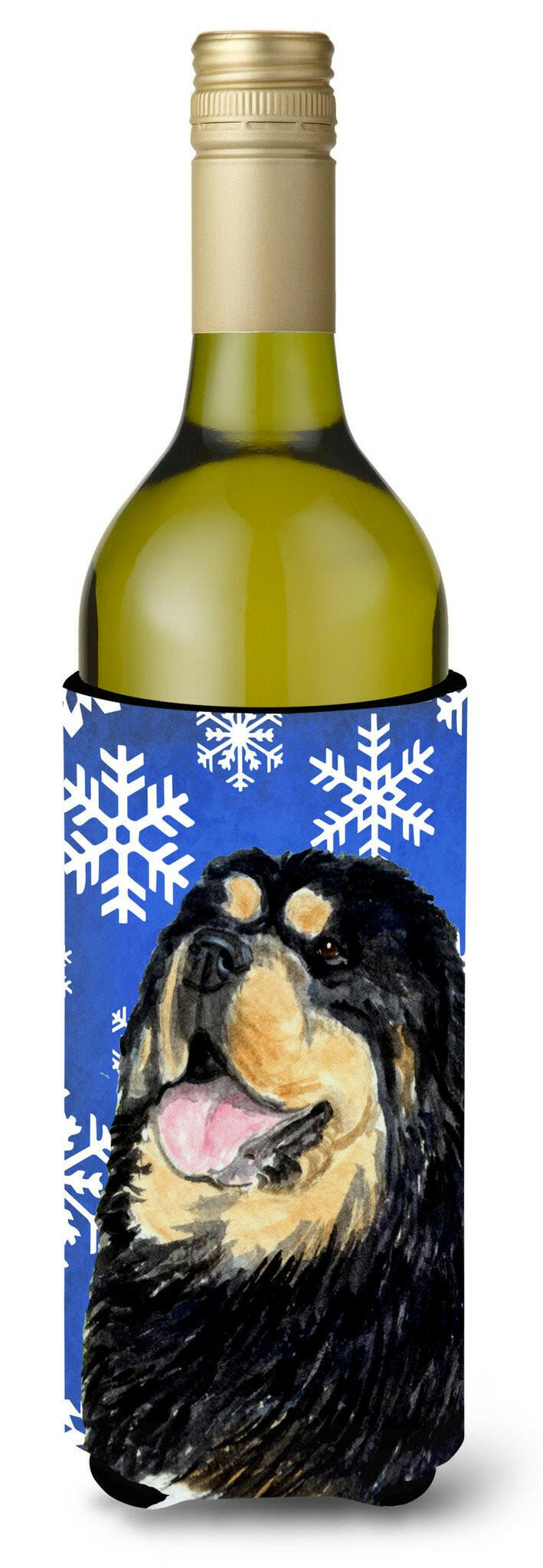 Tibetan Mastiff Winter Snowflakes Holiday Wine Bottle Beverage Insulator Beverage Insulator Hugger by Caroline&#39;s Treasures