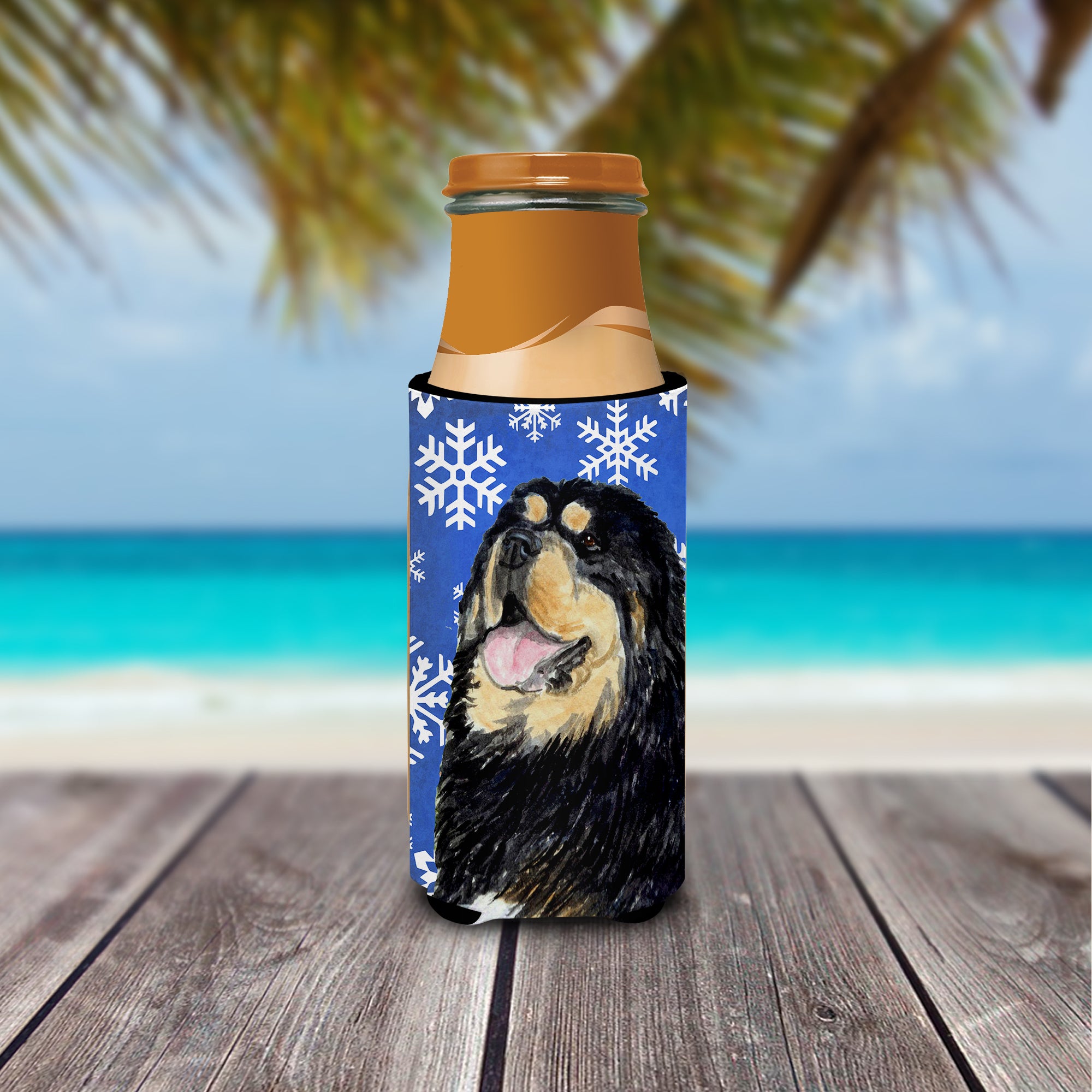 Tibetan Mastiff Winter Snowflakes Holiday Ultra Beverage Insulators for slim cans SS4650MUK