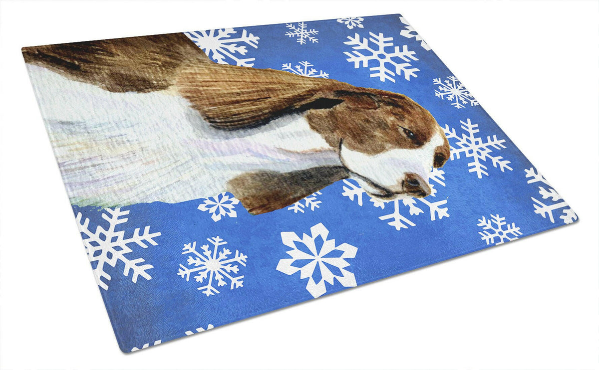 Springer Spaniel Winter Snowflakes Holiday Glass Cutting Board Large by Caroline&#39;s Treasures