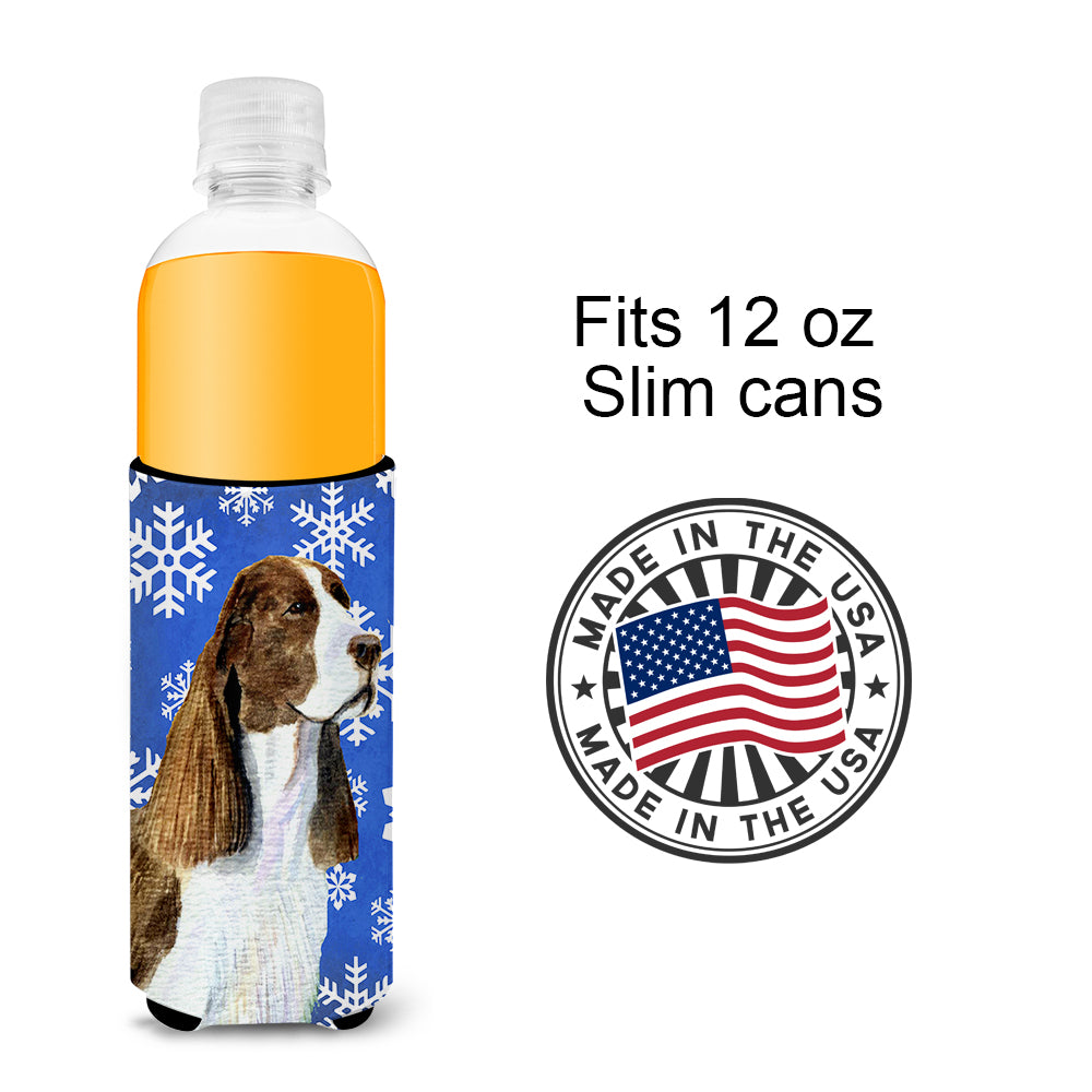 Springer Spaniel Winter Snowflakes Holiday Ultra Beverage Insulators for slim cans SS4651MUK.