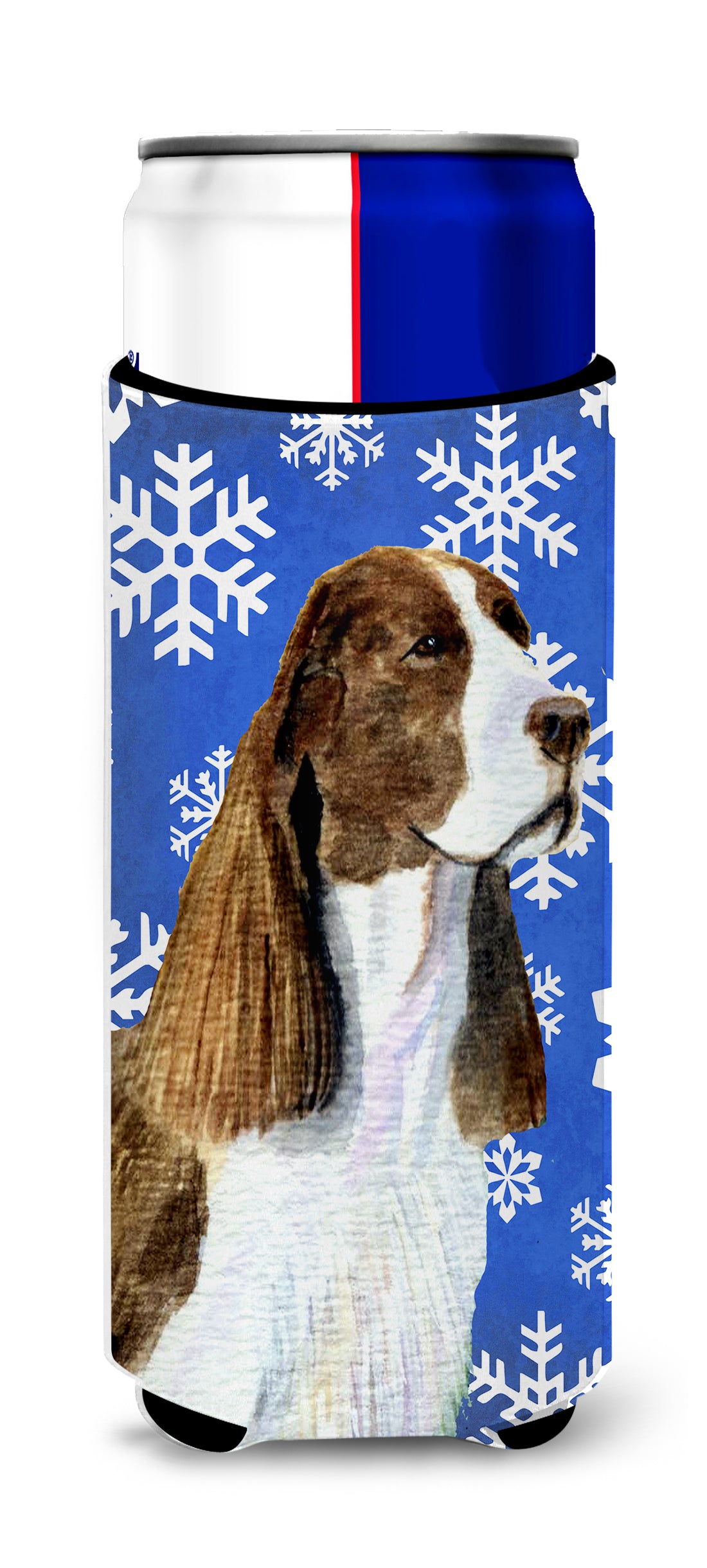 Springer Spaniel Winter Snowflakes Holiday Ultra Beverage Insulators for slim cans SS4651MUK.