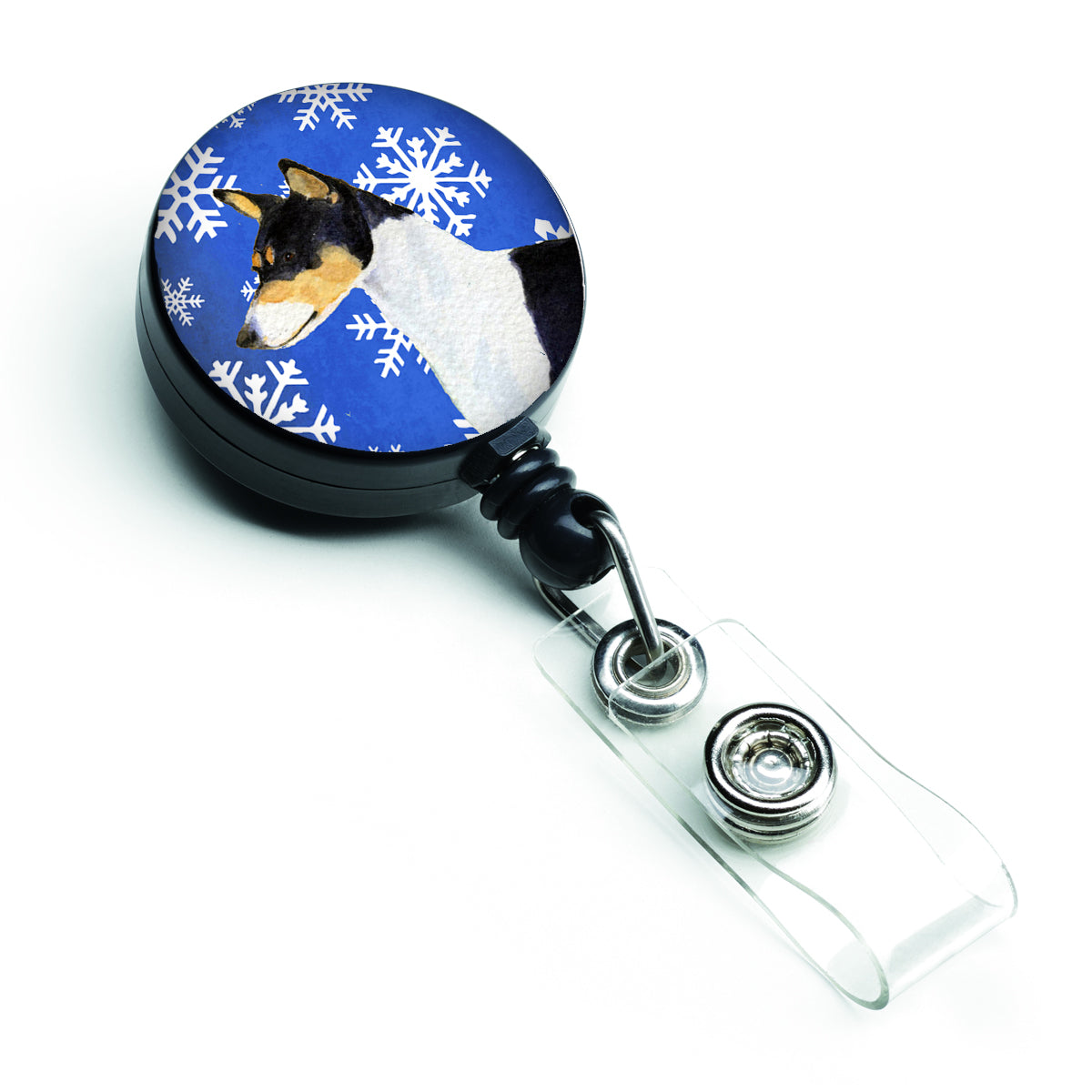 Basenji Winter Snowflakes Holiday Retractable Badge Reel SS4652BR