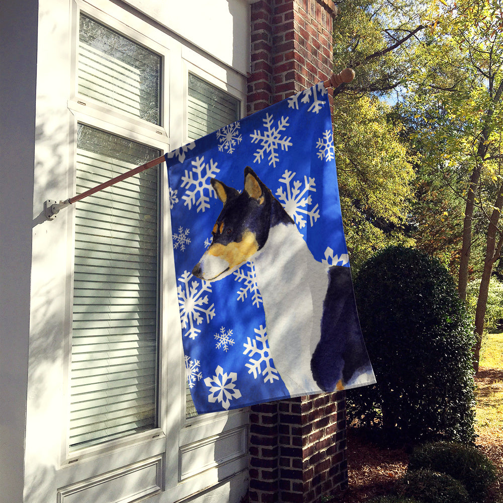 Basenji Winter Snowflakes Holiday Flag Canvas House Size  the-store.com.