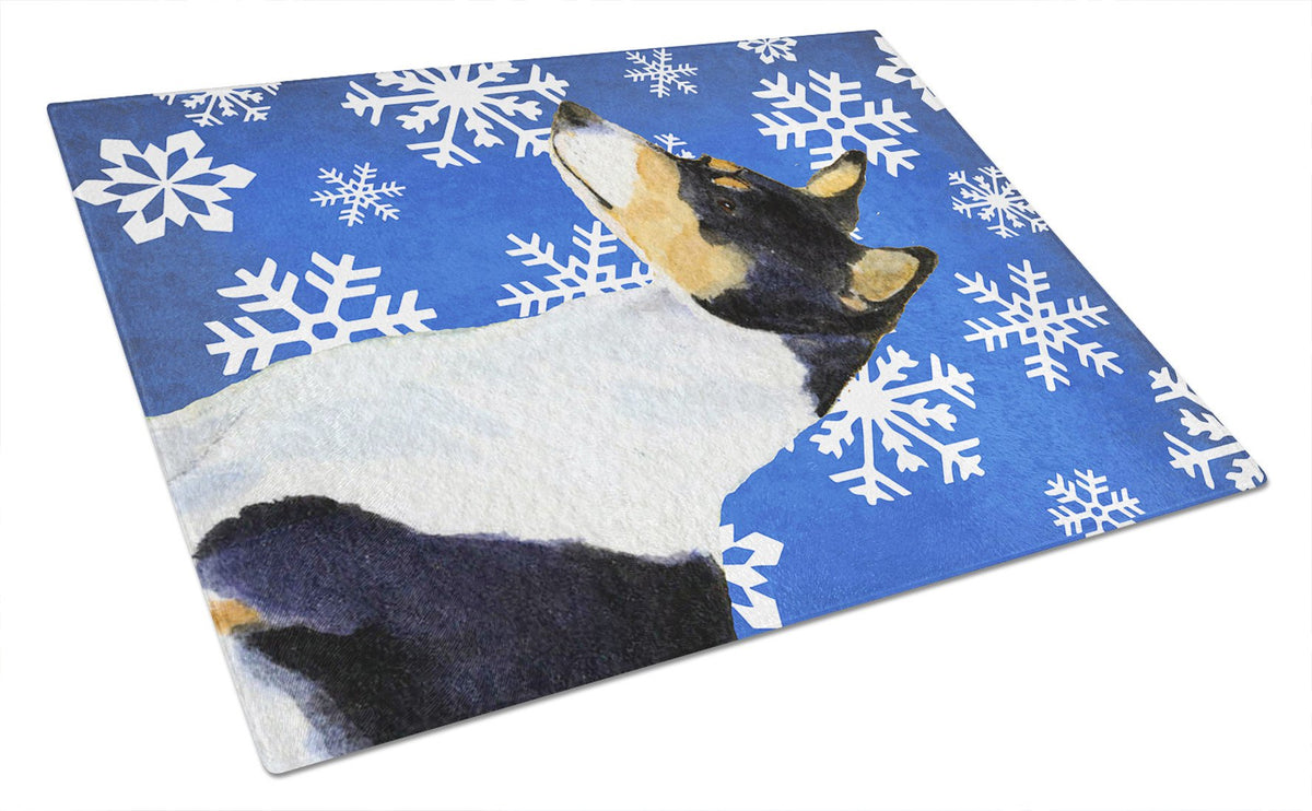 Basenji Winter Snowflakes Holiday Glass Cutting Board Large by Caroline&#39;s Treasures
