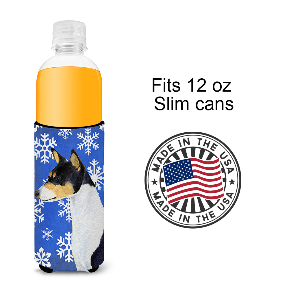 Basenji Winter Snowflakes Holiday Ultra Beverage Insulators for slim cans SS4652MUK.