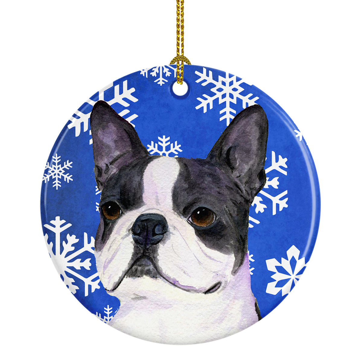 Boston Terrier Winter Snowflakes Holiday Christmas Ceramic Ornament SS4654 - the-store.com