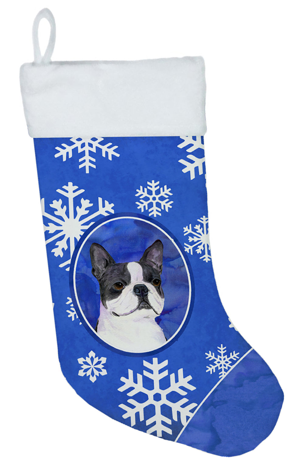 Boston Terrier Winter Snowflakes Christmas Stocking SS4654  the-store.com.