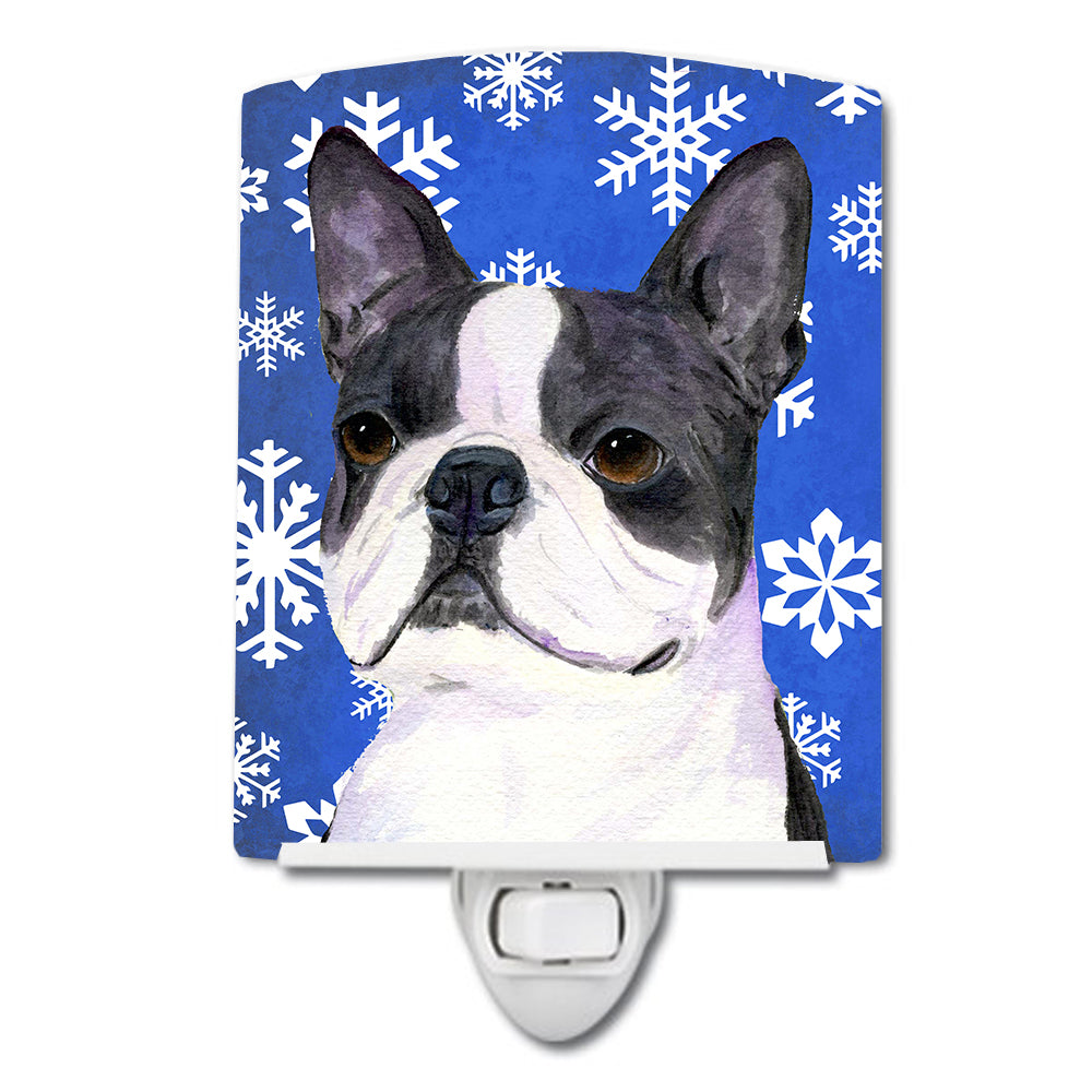 Boston Terrier Winter Snowflakes Holiday Ceramic Night Light SS4654CNL - the-store.com