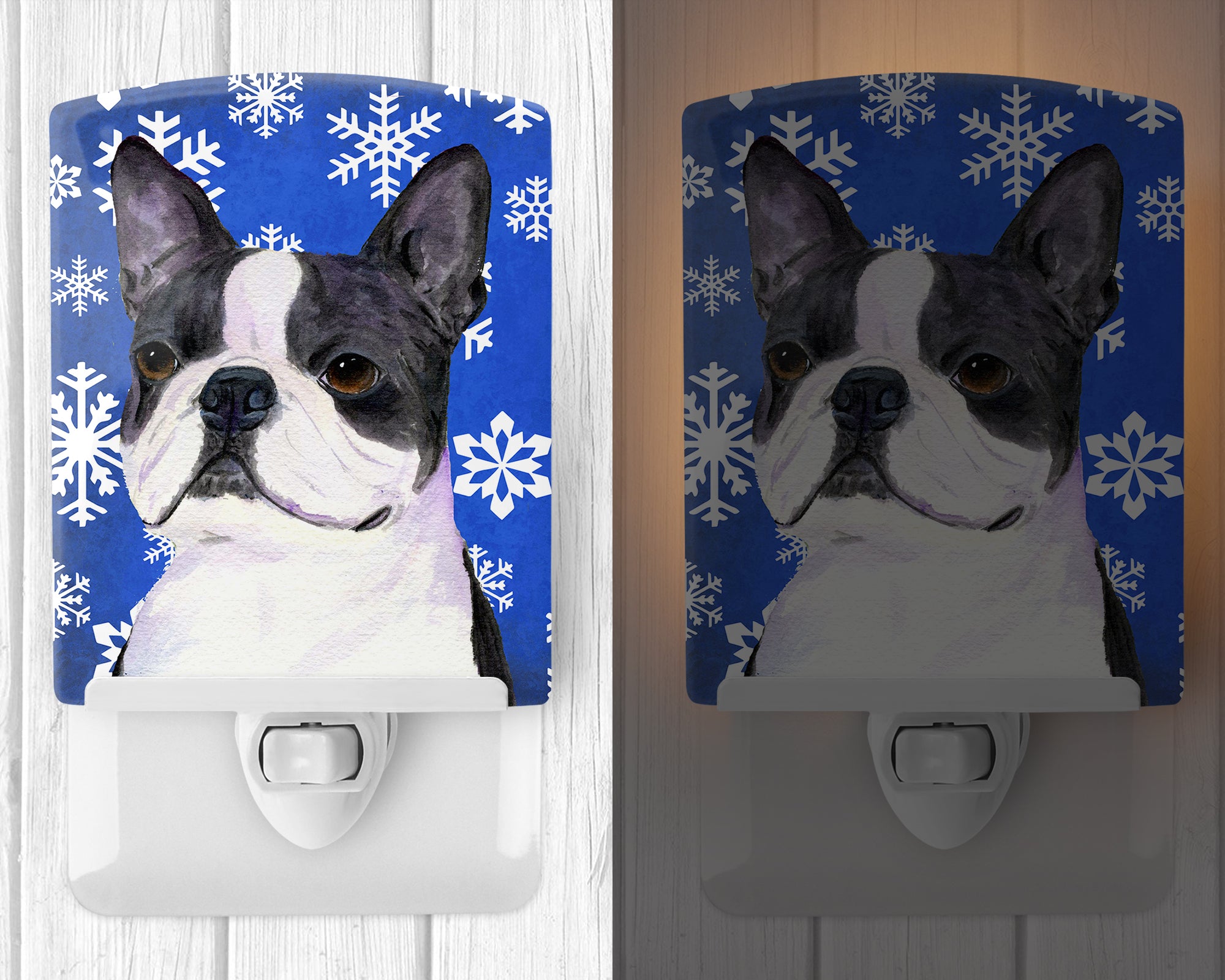 Boston Terrier Winter Snowflakes Holiday Ceramic Night Light SS4654CNL - the-store.com