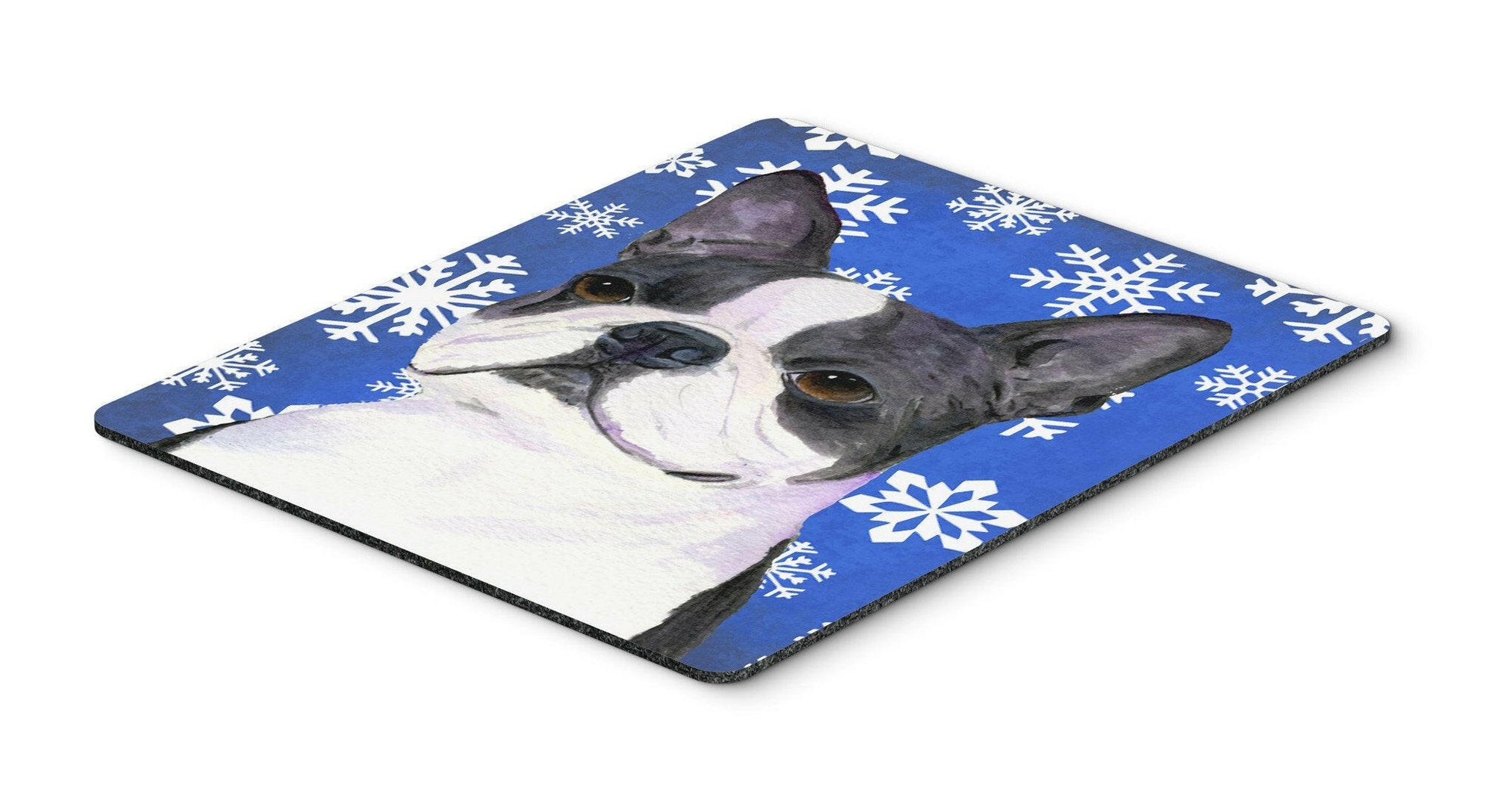 Boston Terrier Winter Snowflakes Holiday Mouse Pad, Hot Pad or Trivet by Caroline's Treasures
