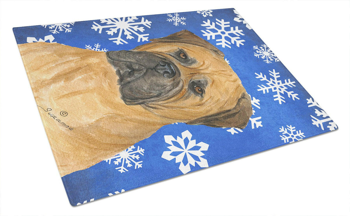 Bullmastiff Winter Snowflakes Holiday Glass Cutting Board Large by Caroline&#39;s Treasures