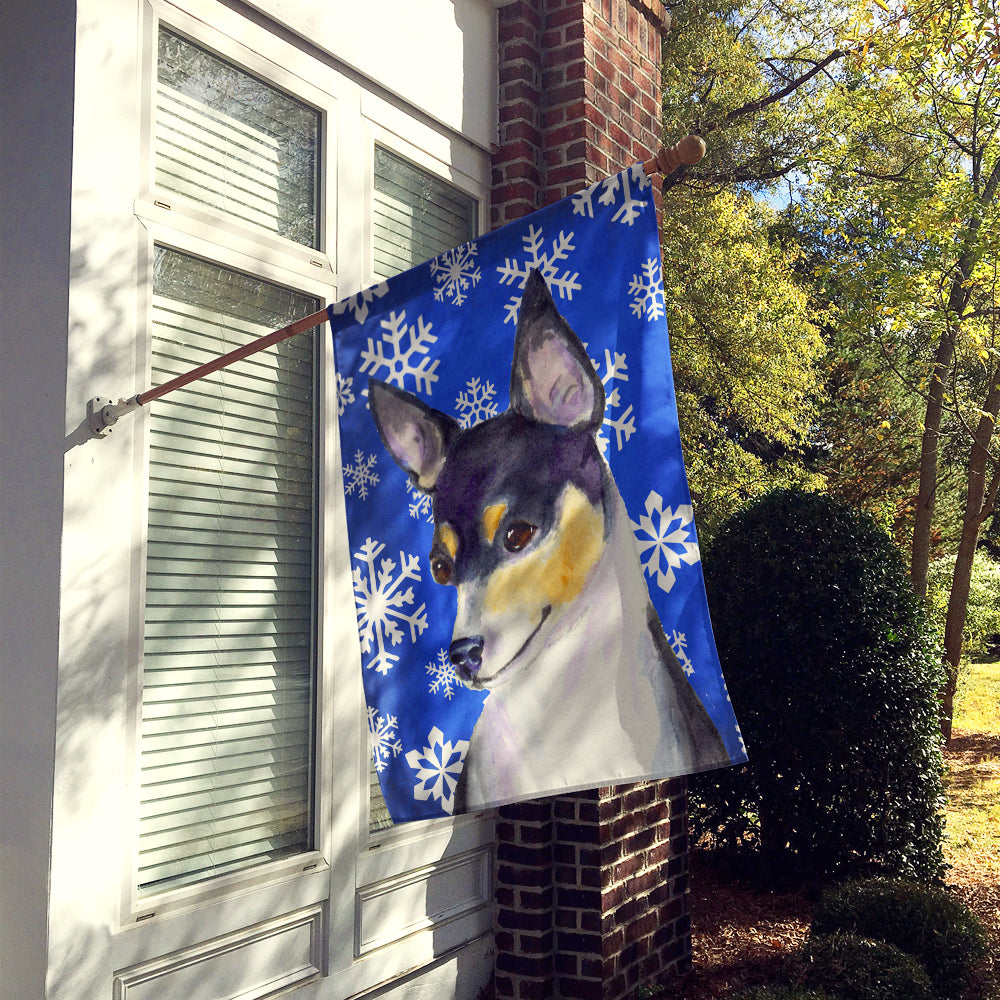 Chihuahua Winter Snowflakes Holiday Flag Canvas House Size  the-store.com.