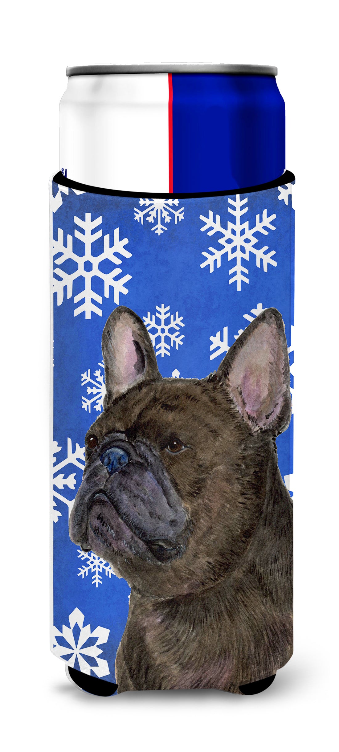 French Bulldog Winter Snowflakes Holiday Ultra Beverage Insulators for slim cans SS4657MUK.
